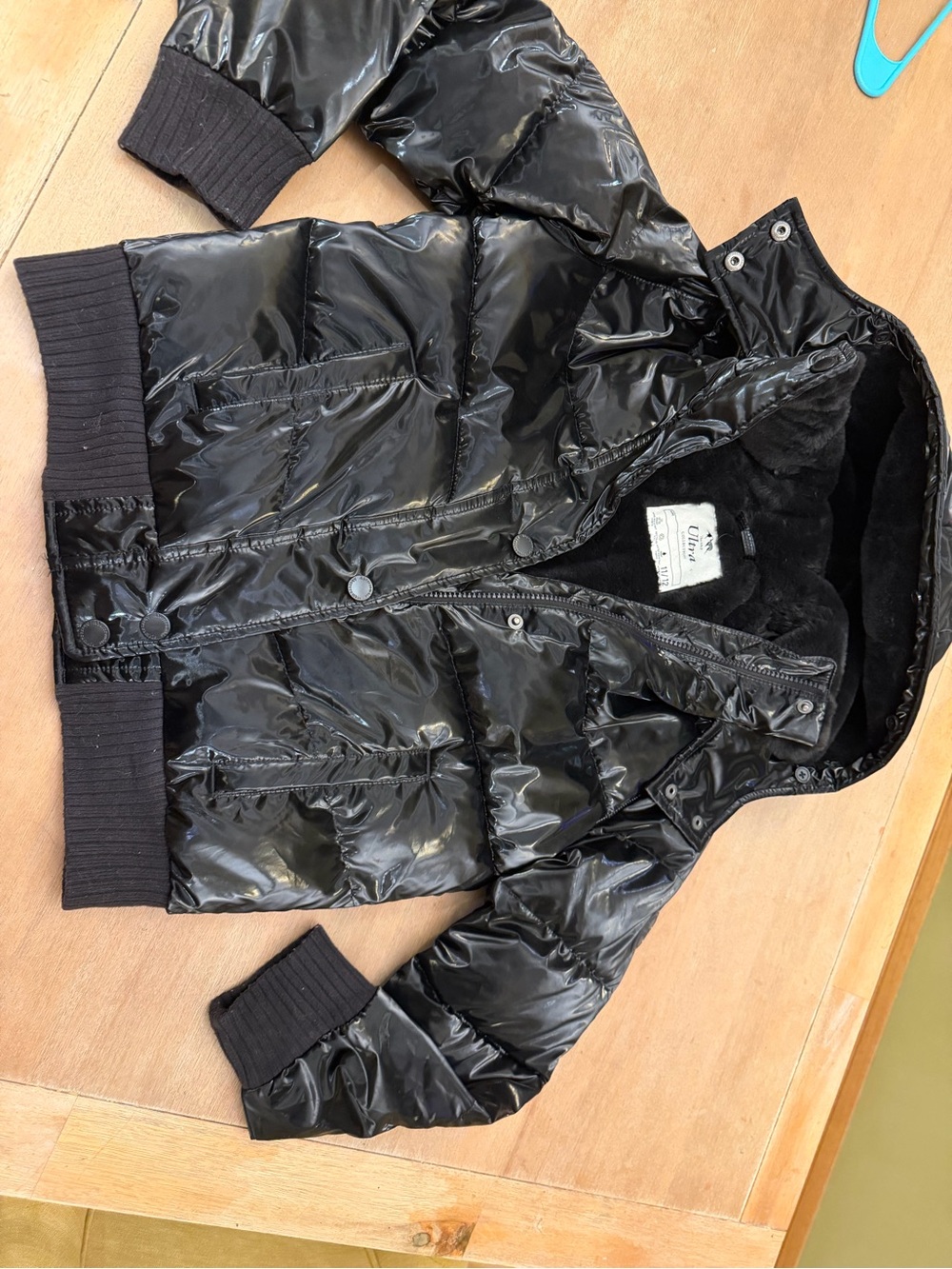 abercrombie kids Black Shiny Puffer Jacket with Hood